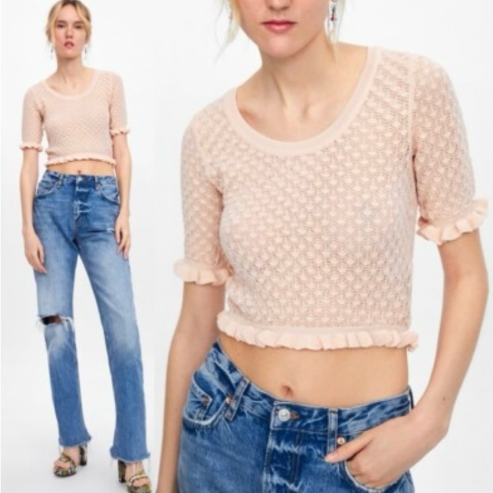 Zara Cream Textured Knit Top